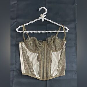 Army Green and Cream Corset with Sheer Paneling 

Size: M
Condition: New